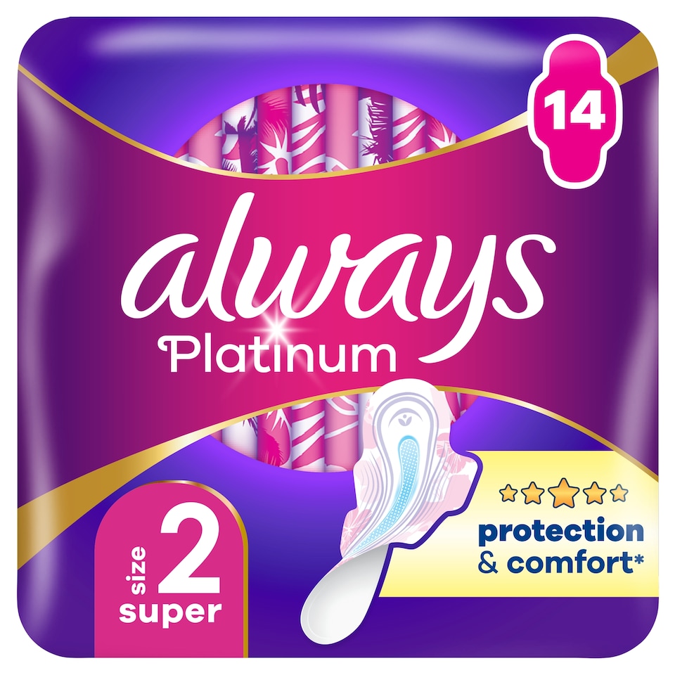 obrázok 1 z Always Platinum Super (Veľkosť 2) Menštruačné Vložky S Krídelkami 14 ks