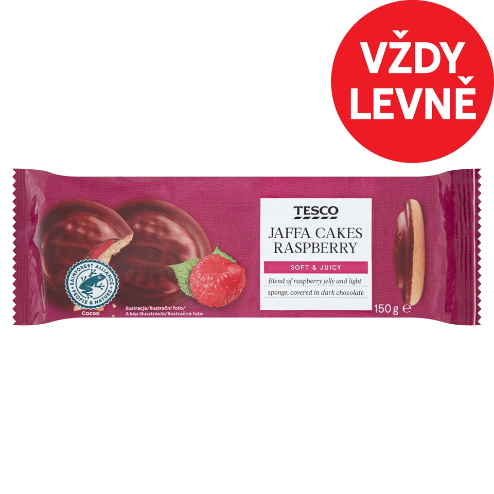 Tesco Jemné pečivo s malinovým želé polomáčené v hořké čokoládě 150g