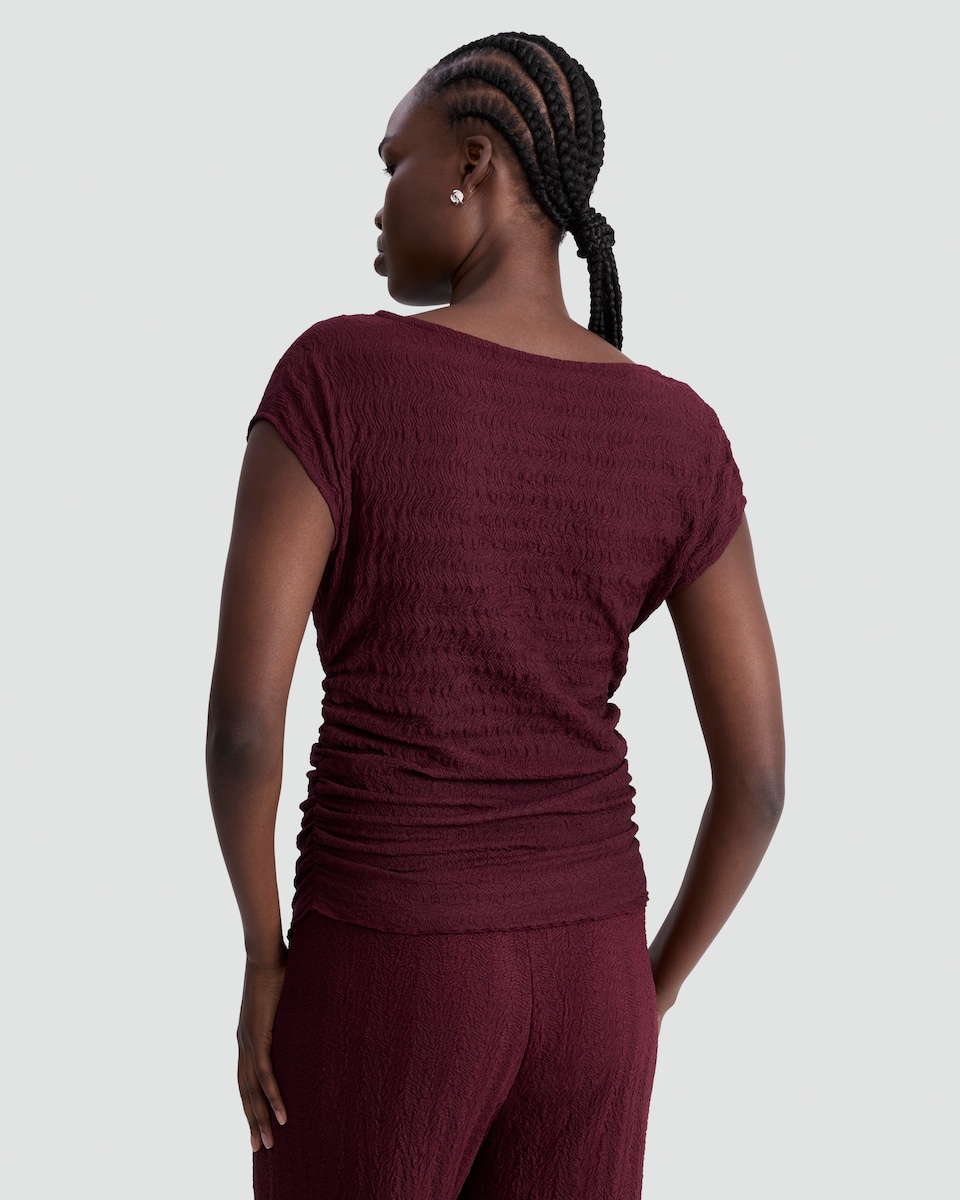 image 1 of F&F Cowl Neck Cap Sleeved Co-ord Top in Burgundy