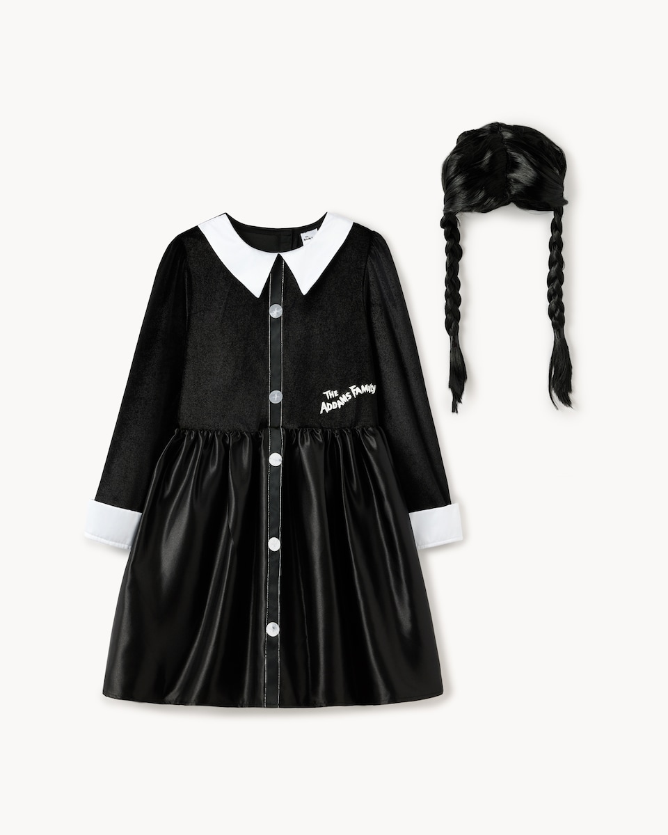 image 1 of Wednesday Addams 2-Piece Fancy Dress Costume in Black