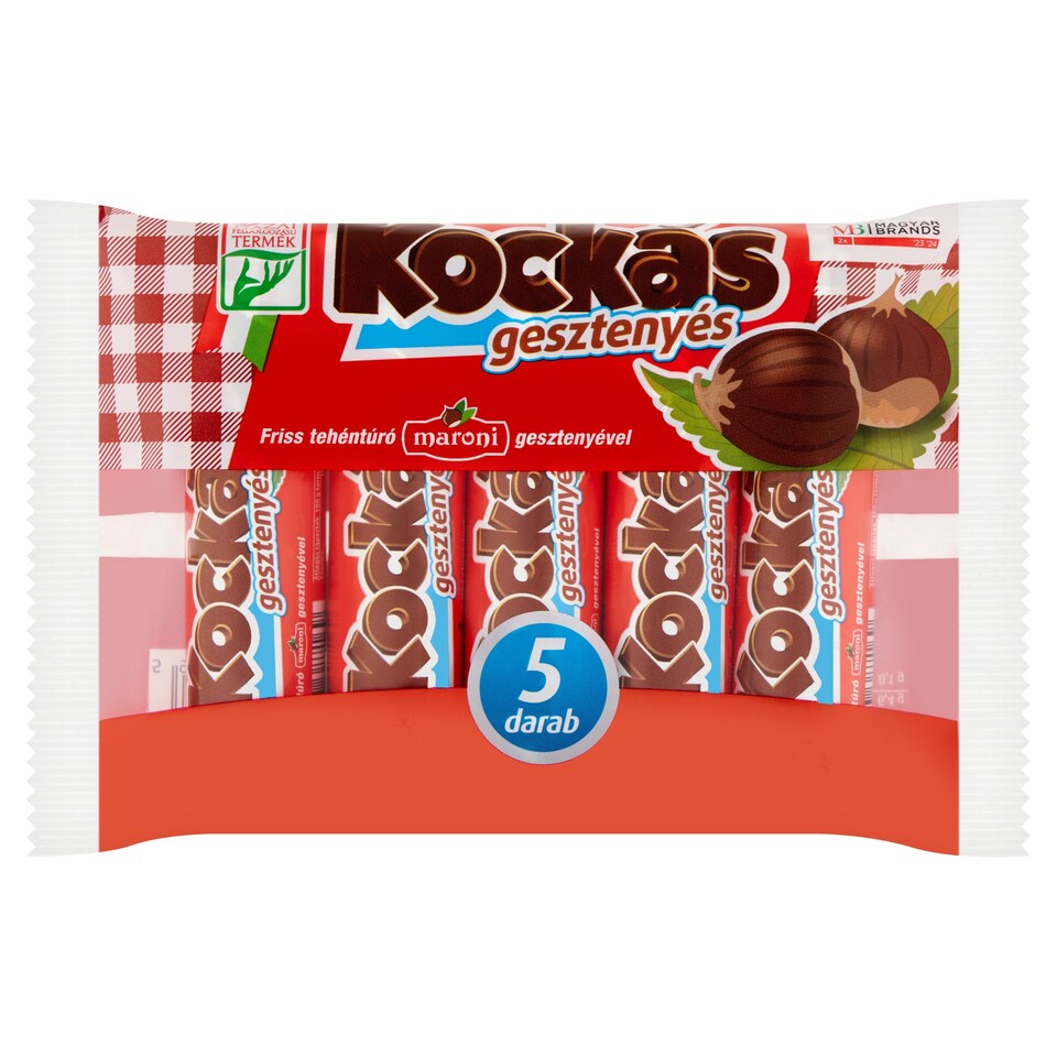 Kockás gesztenyés desszertkészítmény kakaós étbevonattal 5 x 50 g (250 g)