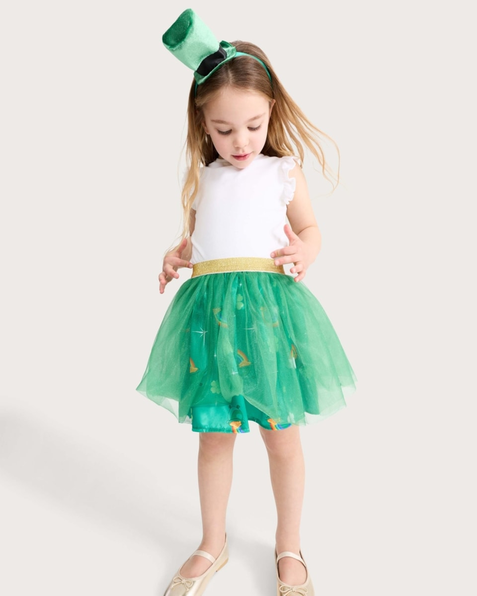 image 1 of F&F Girls 2-Piece St Patrick’s Day Fancy Dress Costume with Hat in Green