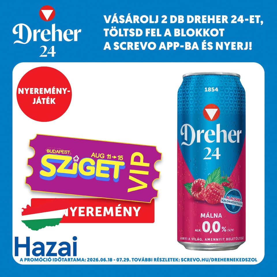 Dreher 24 Málna Mixture of Non-Alcoholic Light Beer and Raspberry-Flavored Drink 0,0% 0,5 l