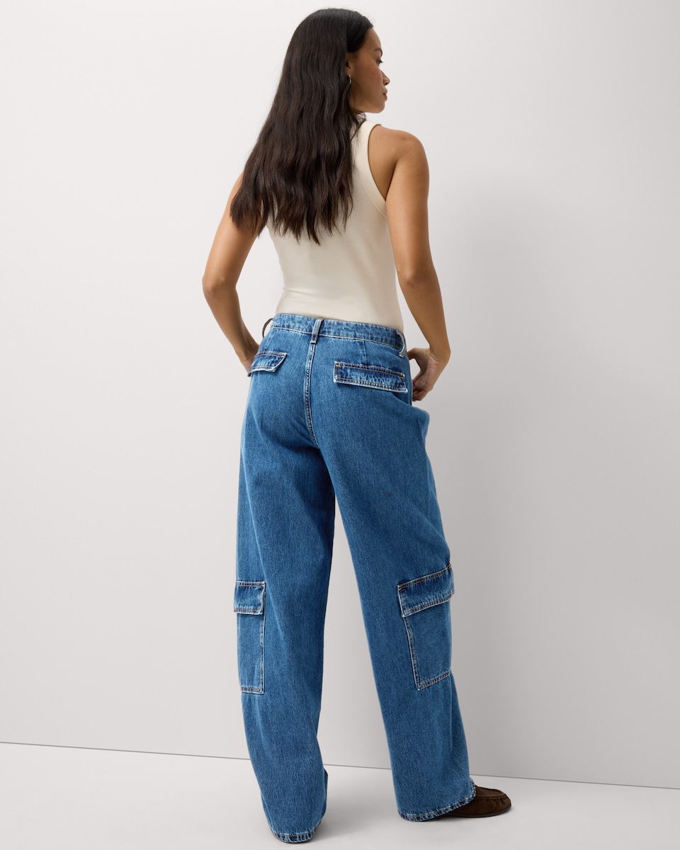 image 1 of F&F Pure Cotton Cargo Jeans in Blue