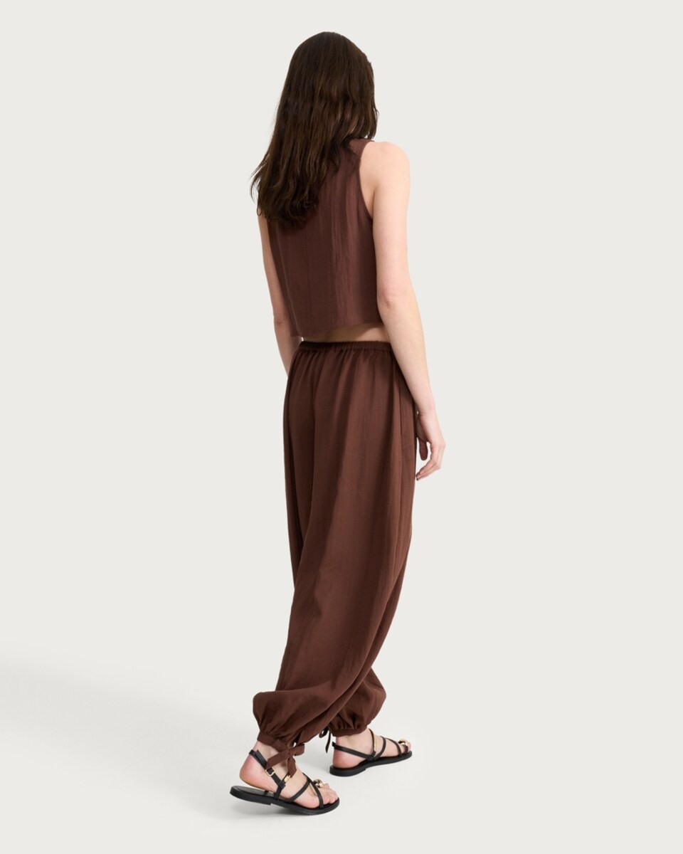 image 1 of F&F Tie Hem Co-ord Trousers in Brown