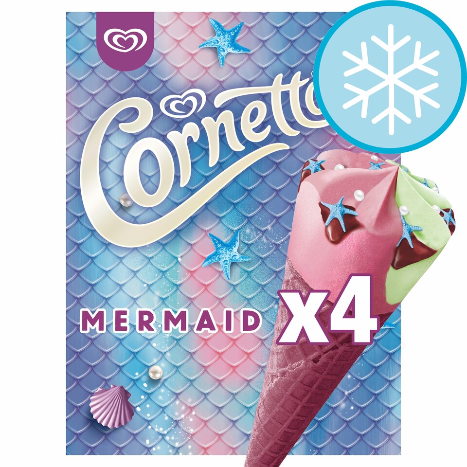 image 1 of Cornetto Mermaid Raspberry And Vanilla Ice Cream 4 Pack 360Ml