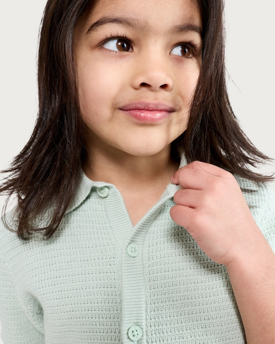 image 1 of F&F Boys Pure Cotton Textured Knit Polo Shirt in Green