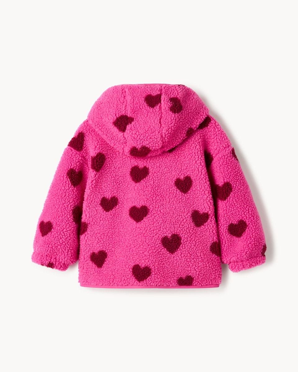 image 1 of F&F Girls Borg Heart Hooded Jacket in Pink