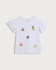 image 4 of F&F Girls Pure Cotton Fruit Embroidered Flutter Sleeved T-Shirt in Multi