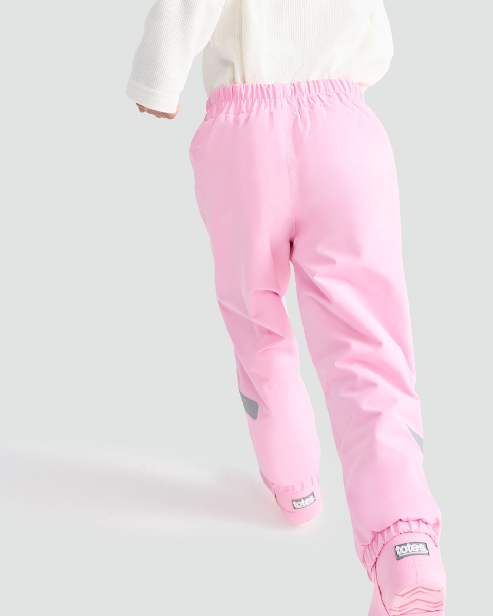 image 1 of F&F Girls Fleece Lined Reflective Strap Waterproof Trousers in Pink
