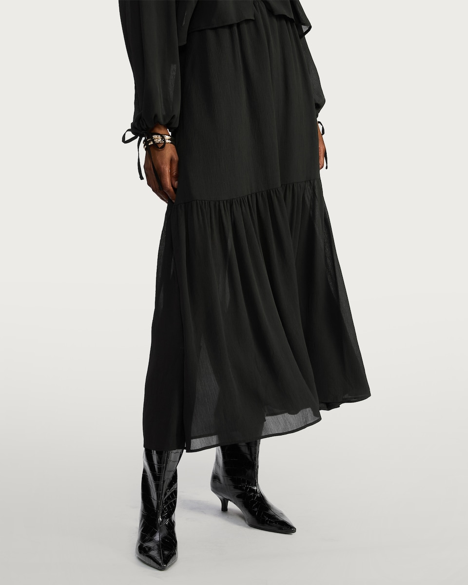 image 1 of F&F Tiered Midi Skirt in Black