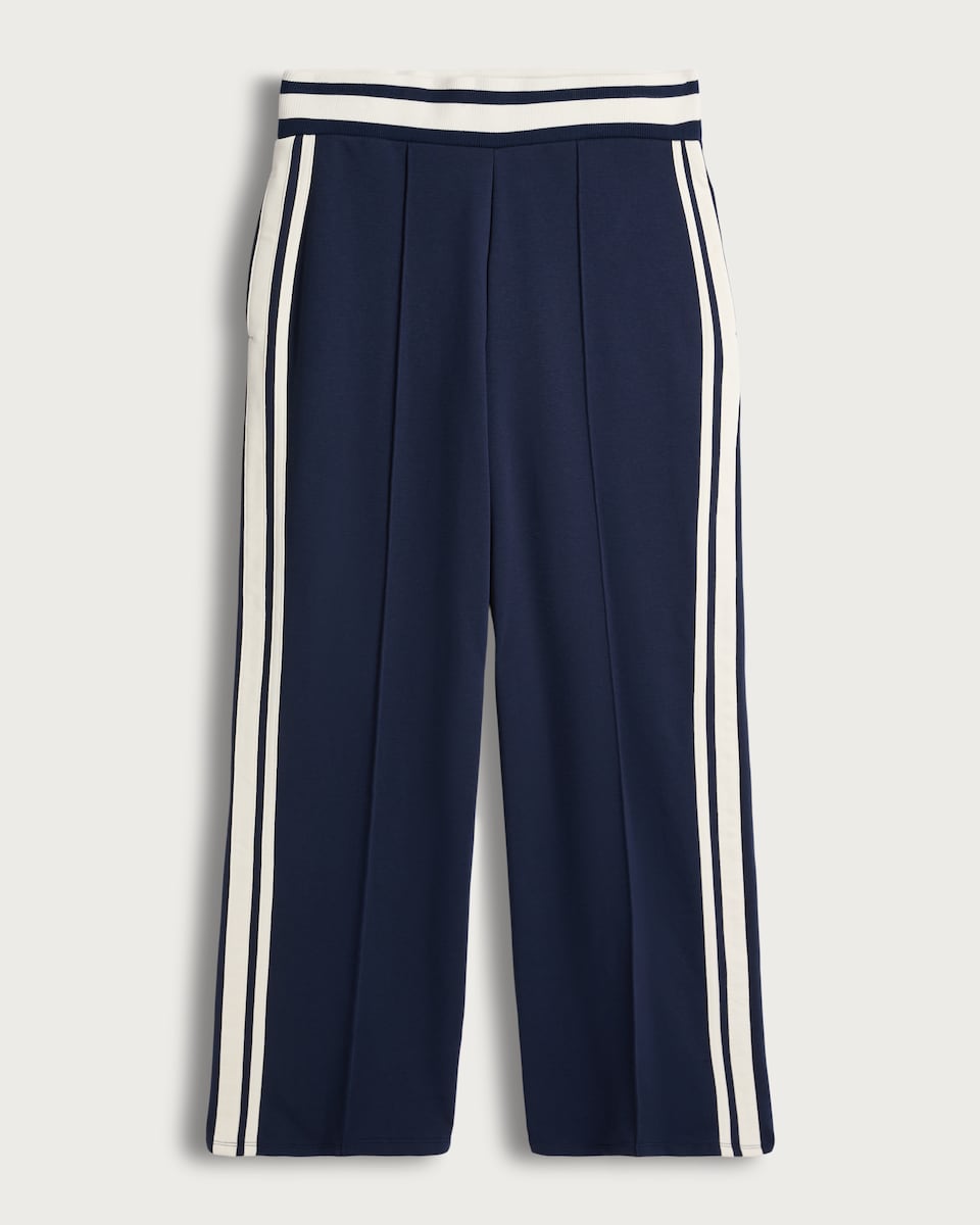 F&F Active Cotton Rich Side Stripe Wide Leg Trousers in Navy
