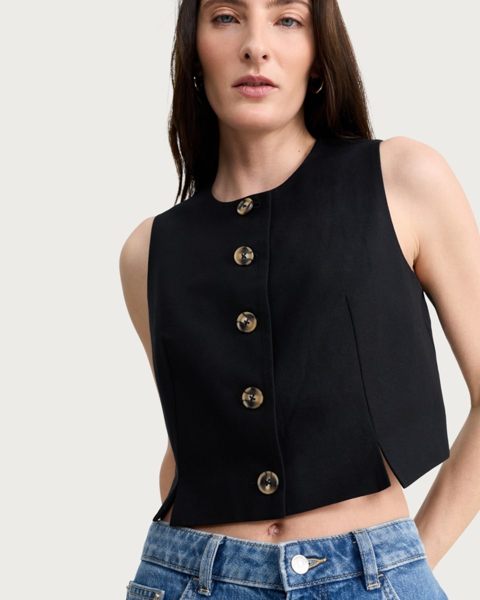 image 1 of F&F Button Front Co-ord Waistcoat in Black