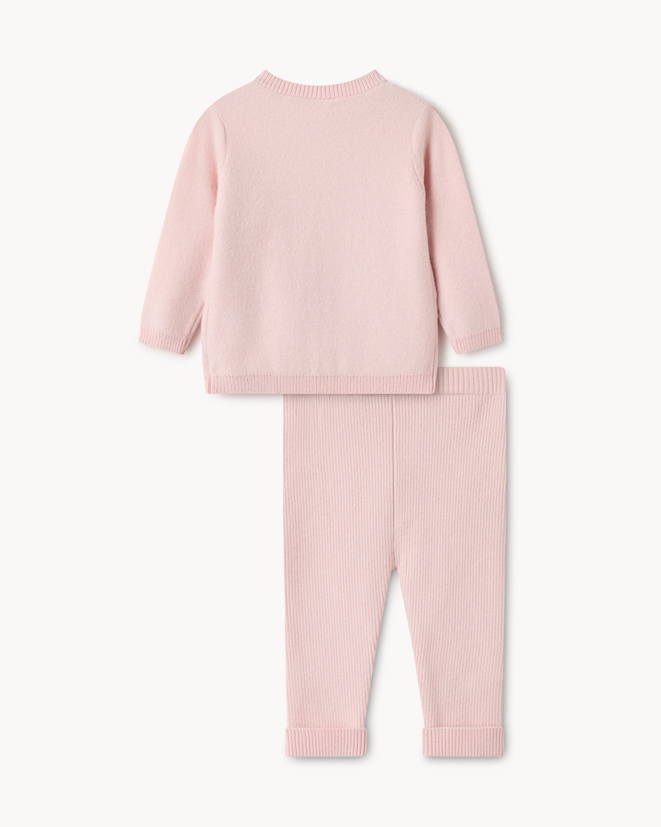 image 1 of F&F Baby Knitted Cherry Cardigan and Leggings Set in Pink