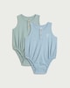 image 1 of F&F Baby 2-Pack Cotton Rich Waffle Textured Sleeveless Bodysuits in Blue