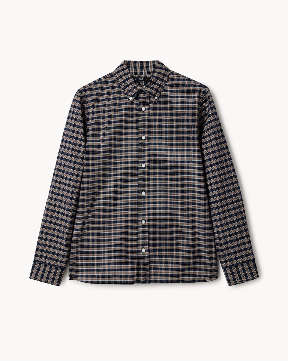 image 1 of F&F Pure Cotton Checked Oxford Shirt in Navy