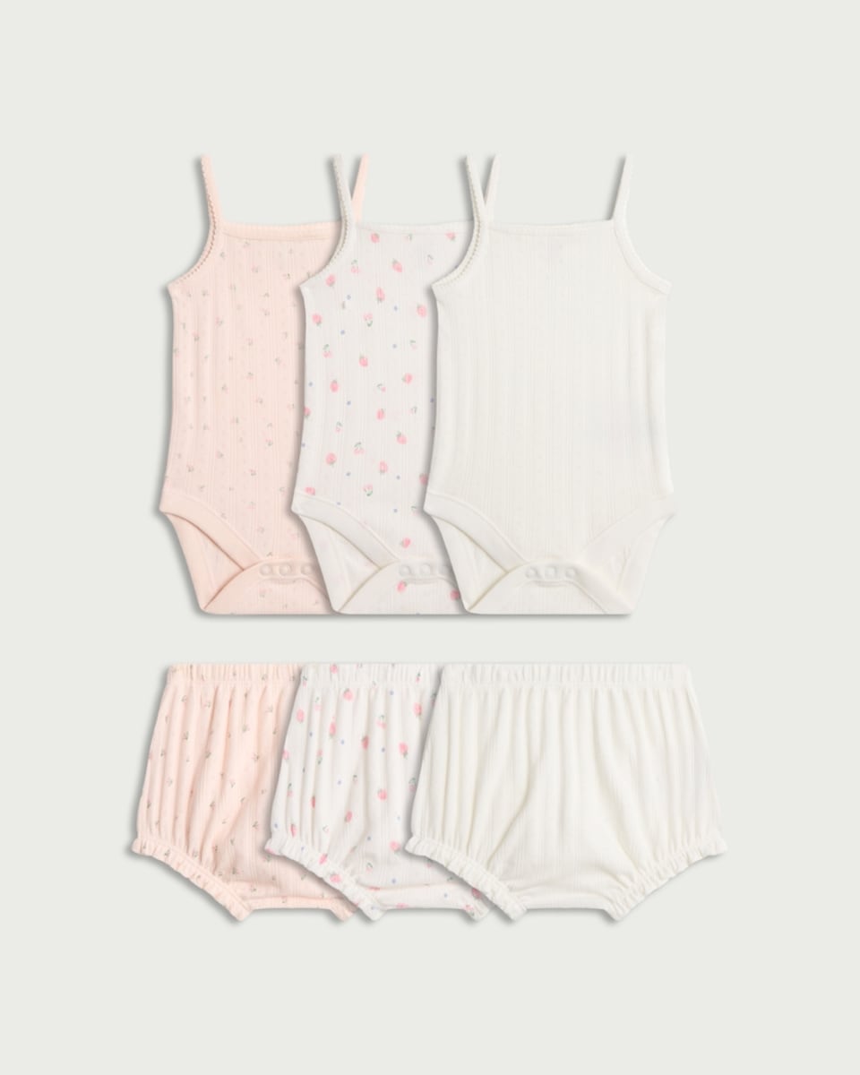 image 1 of F&F Baby 3-Pack Pure Cotton Vests and Bloomers Sets in Pink