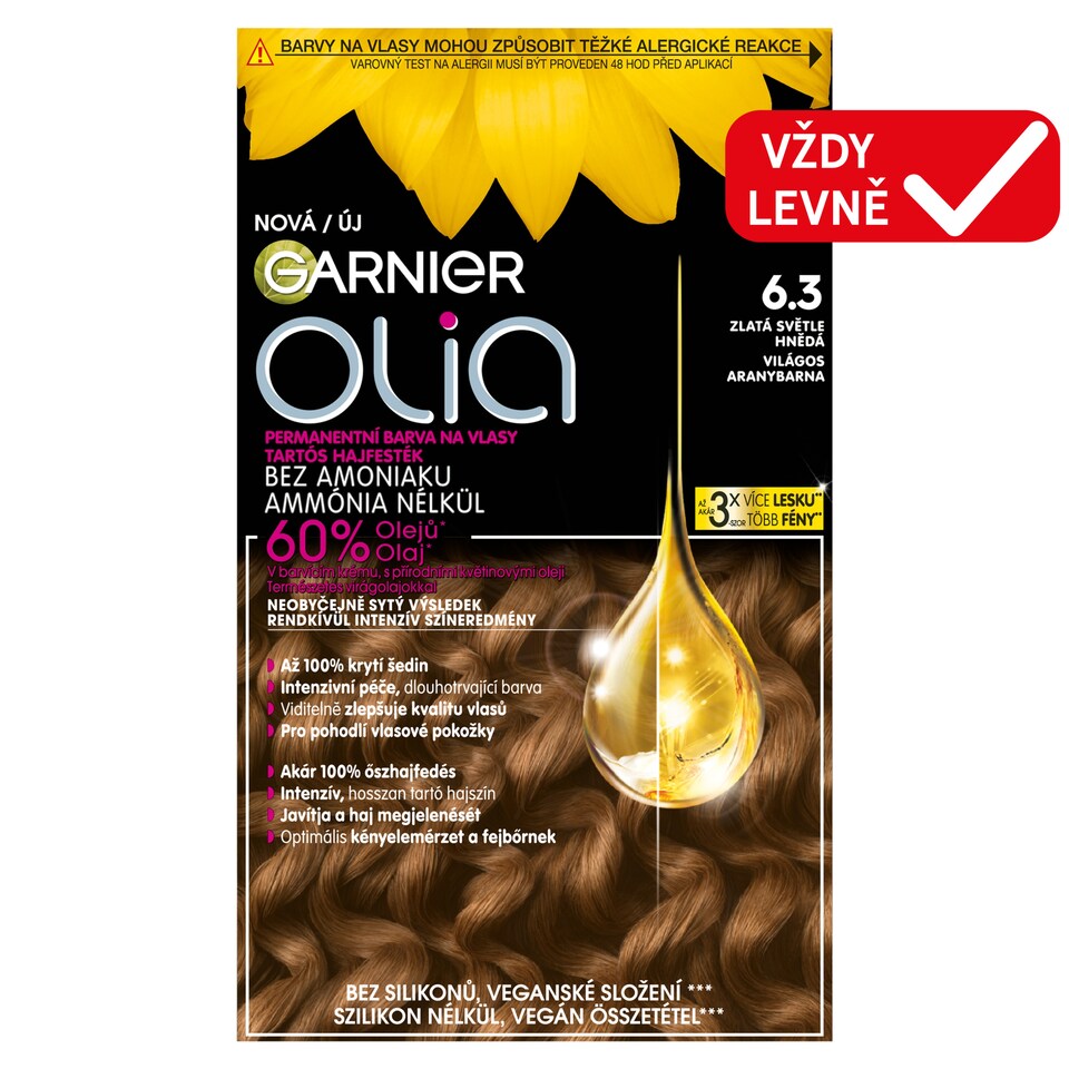 Garnier Olia permanentní barva na vlasy 6.3 zlatá světle hnědá