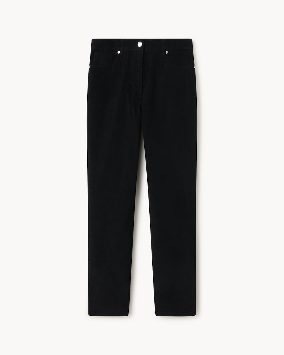 image 1 of F&F Pure Cotton Corduroy Straight Leg Trousers in Black