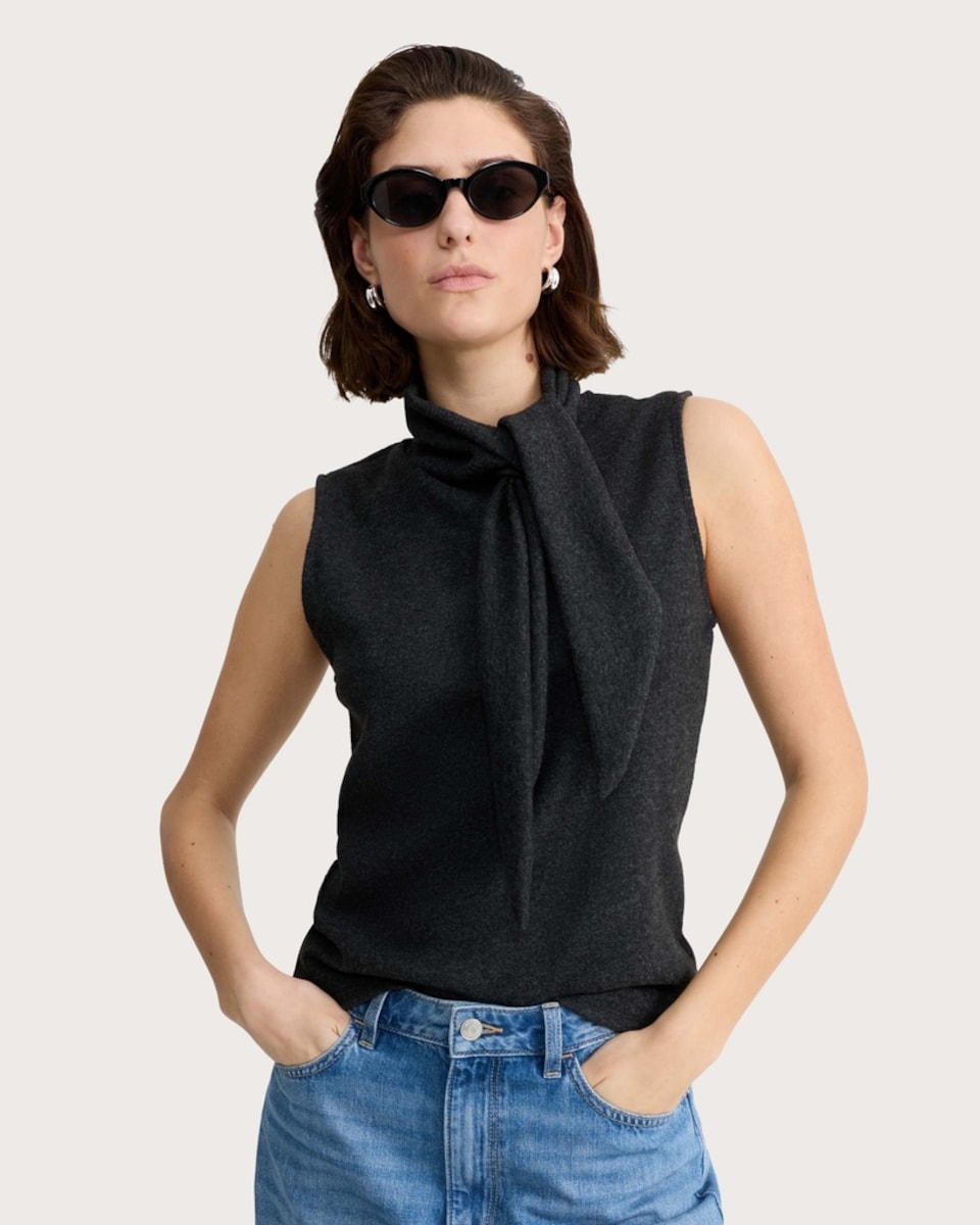 image 1 of F&F Tie Neck Top in Grey