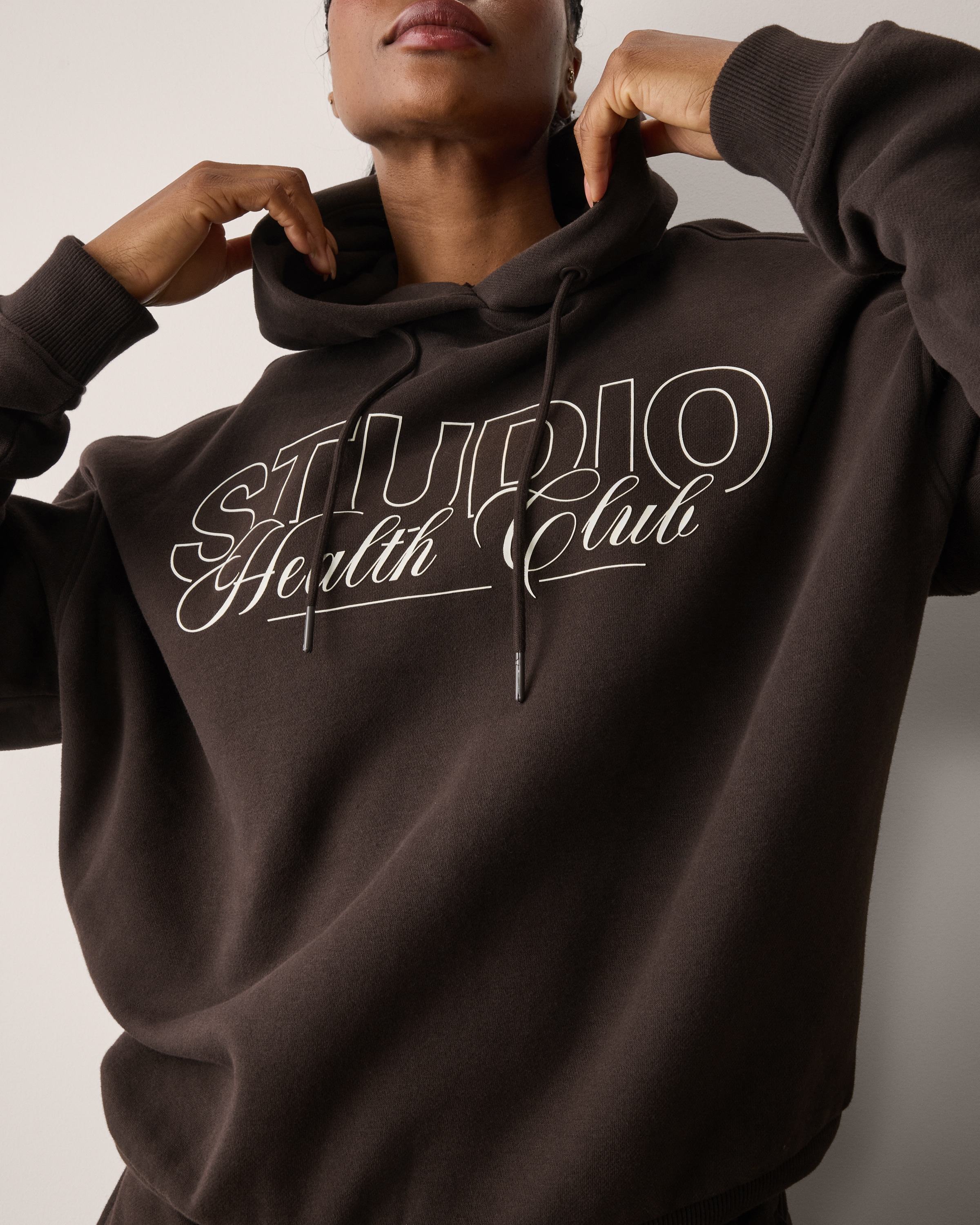 F&F Active Cotton Rich Studio Health Club Hoodie in Chocolate