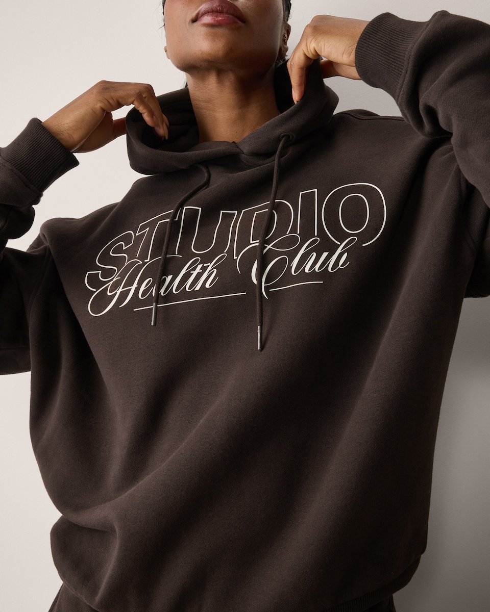 image 1 of F&F Active Cotton Rich Studio Health Club Hoodie in Chocolate
