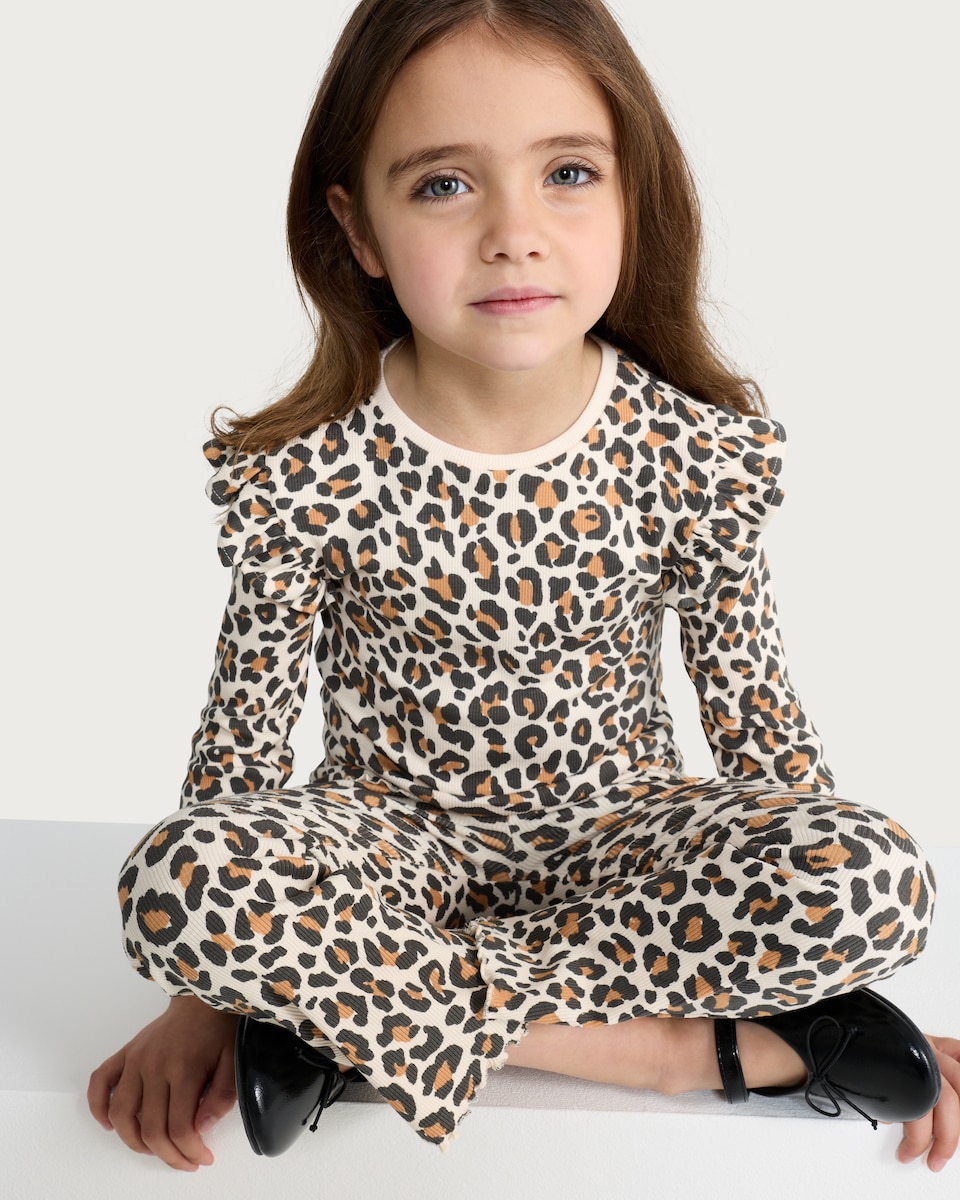 image 1 of F&F Girls 2-Pack Cotton Rich Ribbed Flared Leggings in Multi Brown