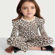 F&F Girls 2-Pack Cotton Rich Ribbed Flared Leggings in Multi Brown