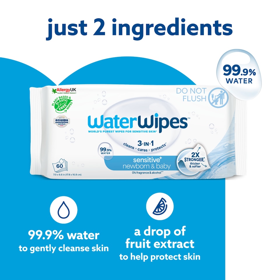 image 1 of Waterwipes Sensitive Biodegradable Baby Wipes 6X60 Pack