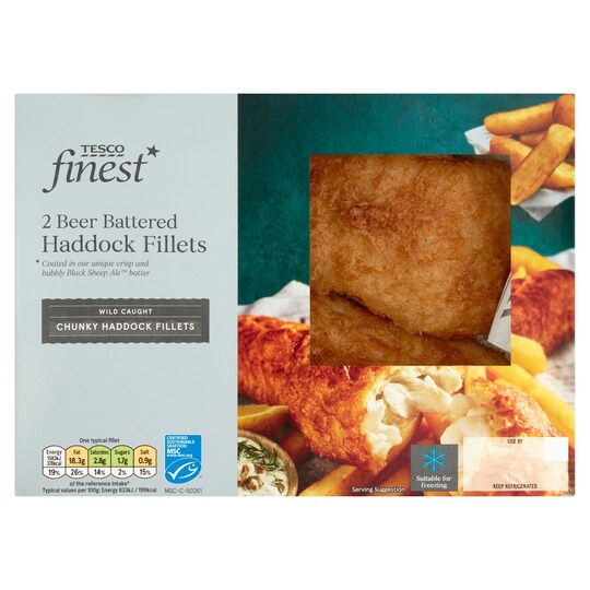 Tesco Finest 2 Beer Battered Haddock Fillets 380G Tesco Groceries
