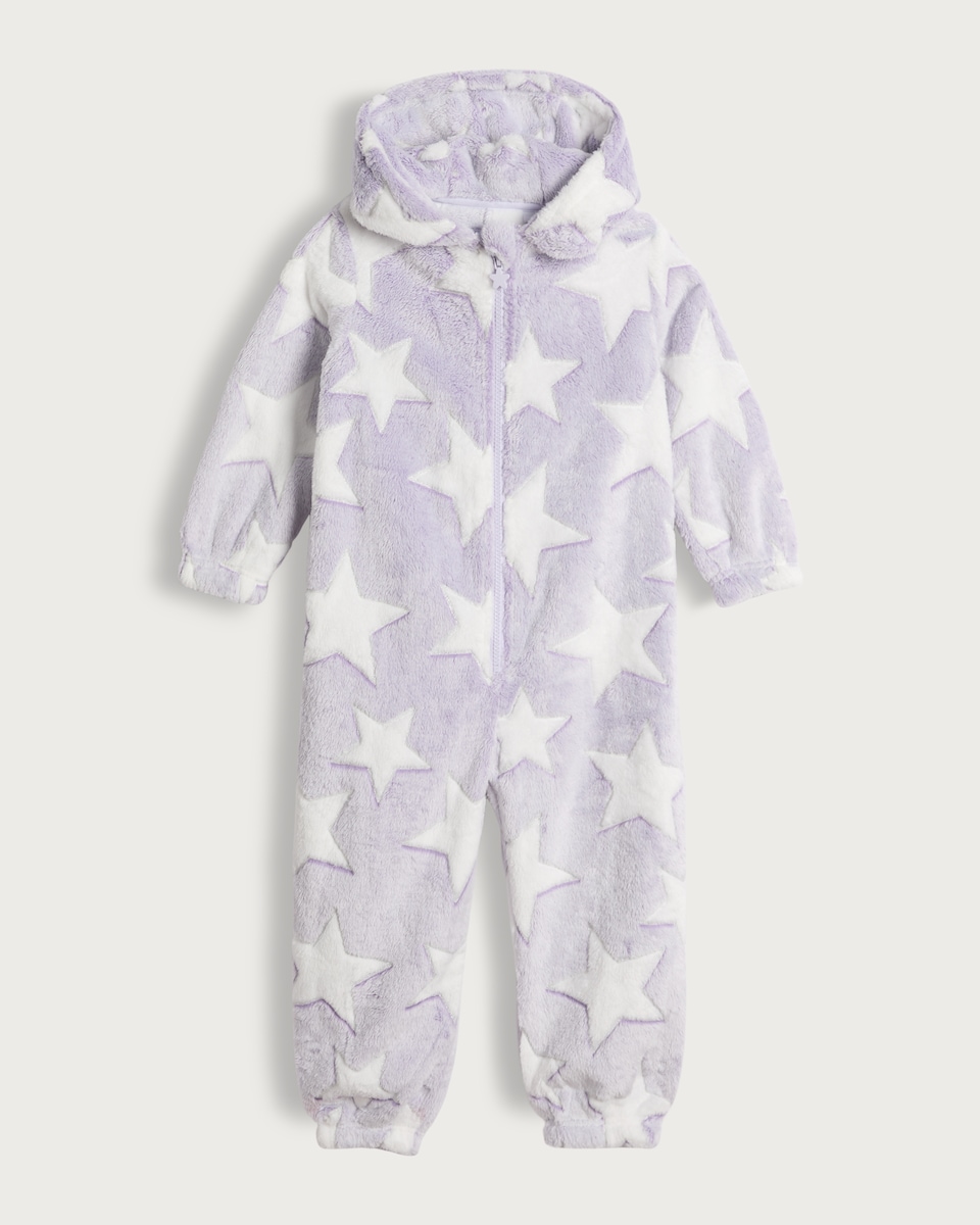 F&F Girls Brushed Fleece Star Print Onesie in Lilac