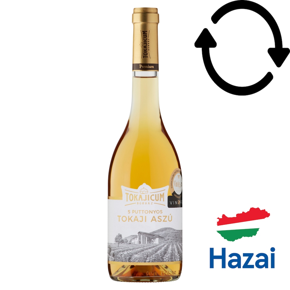 Tokajicum Tokaji 5 puttonyos Aszú édes fehér borkülönlegesség 10,5 % 0,5 l