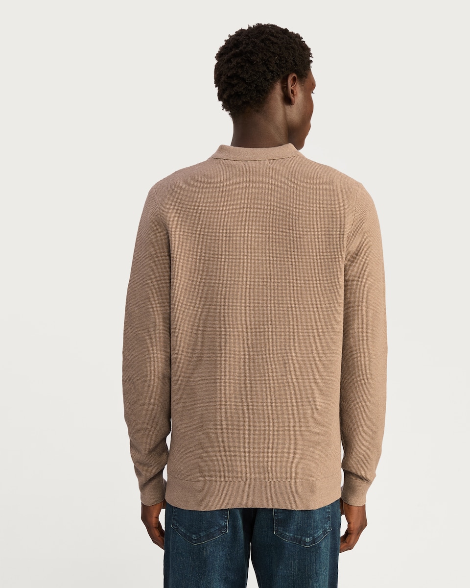 image 1 of F&F Pure Cotton Knitted Polo Jumper in Brown