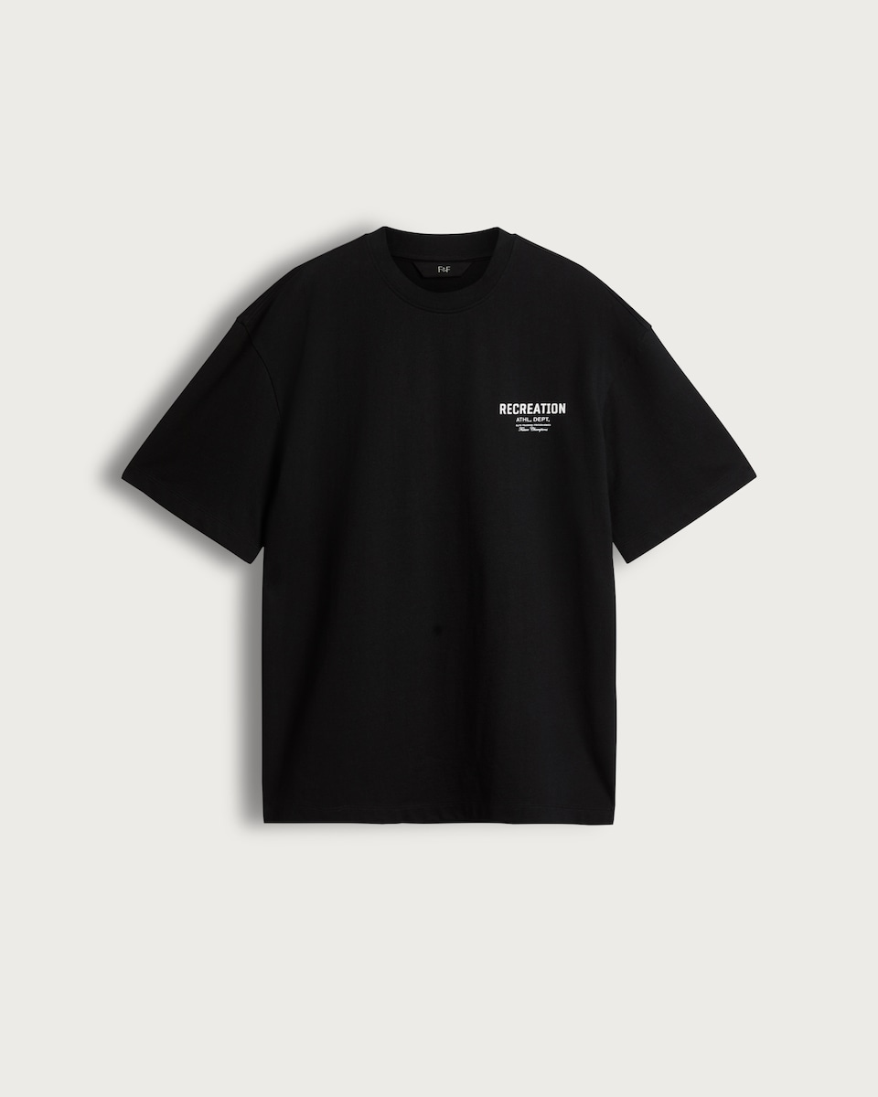 image 1 of F&F Pure Cotton Oversized Recreation Athl. Dept. Slogan T-Shirt in Black