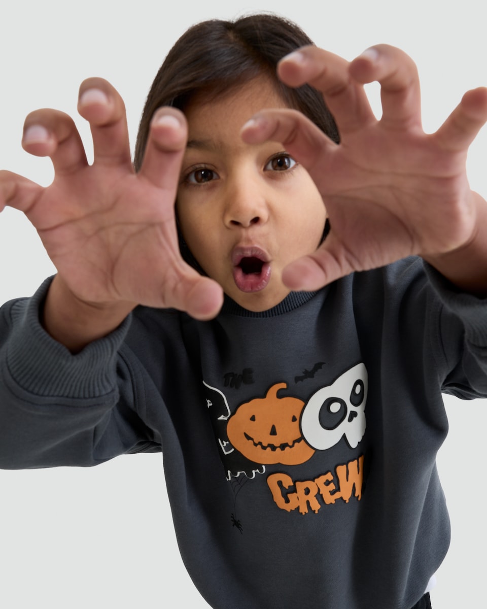 image 1 of F&F Boys Cotton Rich The Boo Crew Print Sweatshirt in Grey