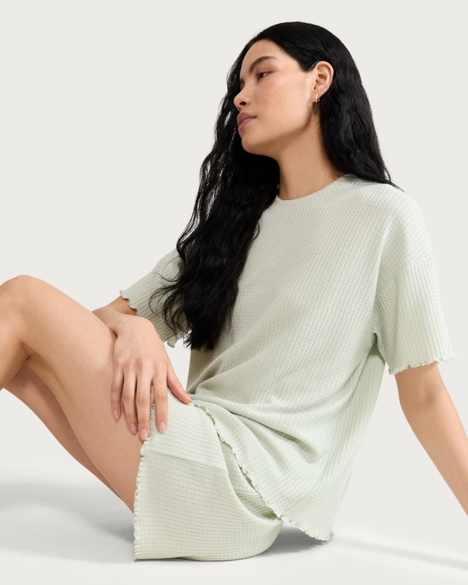 image 1 of F&F Waffle Textured Pyjama Set in Green