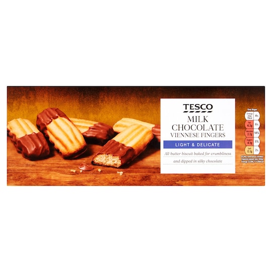 Tesco Milk Chocolate Dipped Viennese Fingers 135G Tesco Groceries