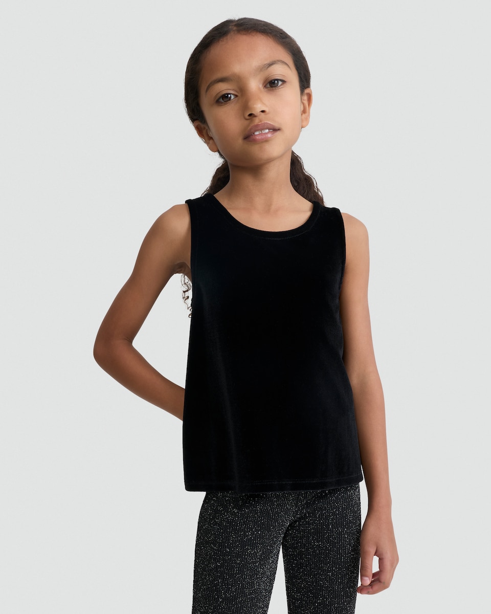 image 1 of F&F Girls Velvet Bow Back Top in Black