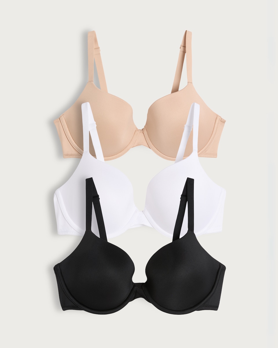 image 1 of F&F 3-Pack Underwired T-Shirt Bra in Multi Black White