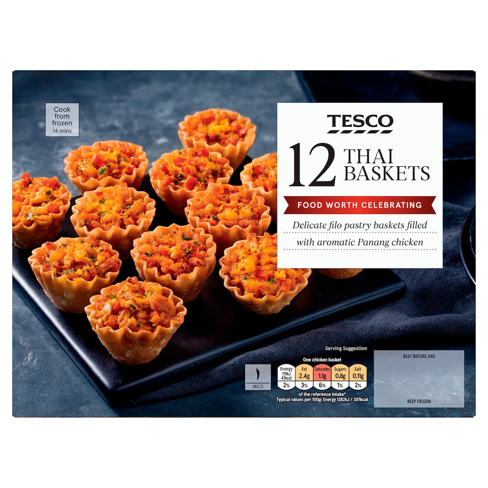 Tesco Kuracia zmes so zeleninou a čili v košíčku z filo cesta 12 ks 180 g