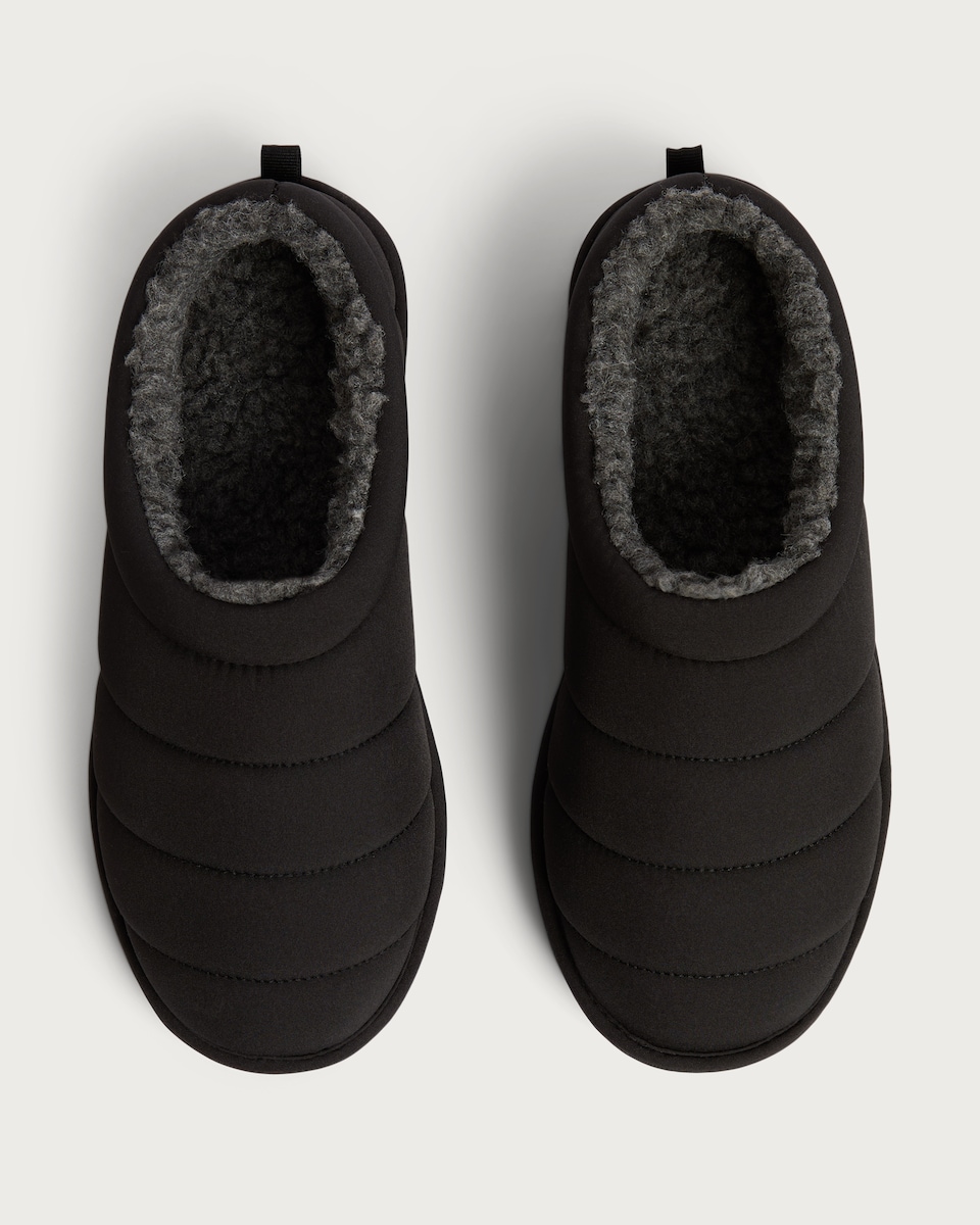 image 1 of F&F Boys Padded Faux Fur Lined Mule Slippers in Black