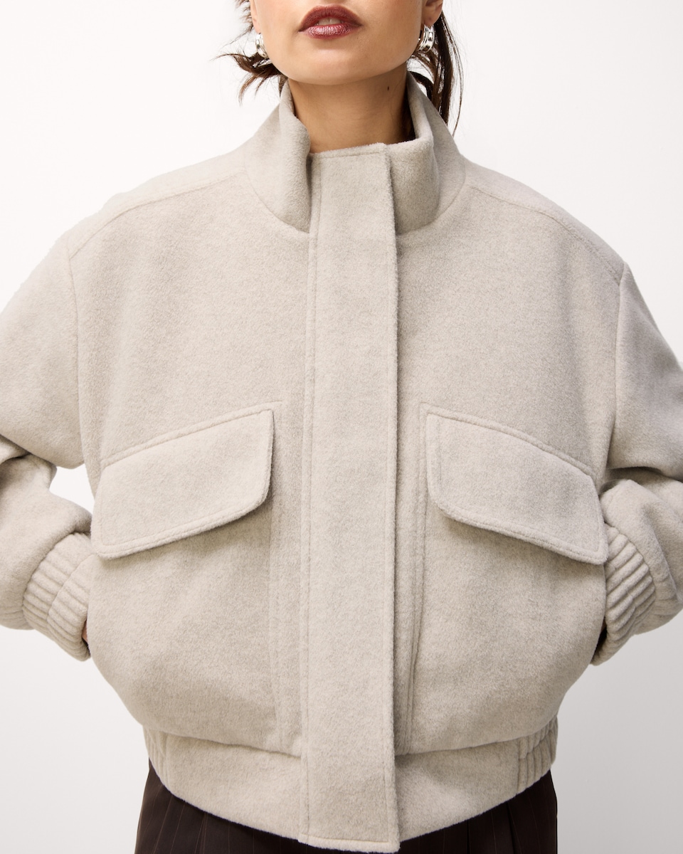 image 1 of F&F Funnel Neck Zip Up Jacket in Neutral