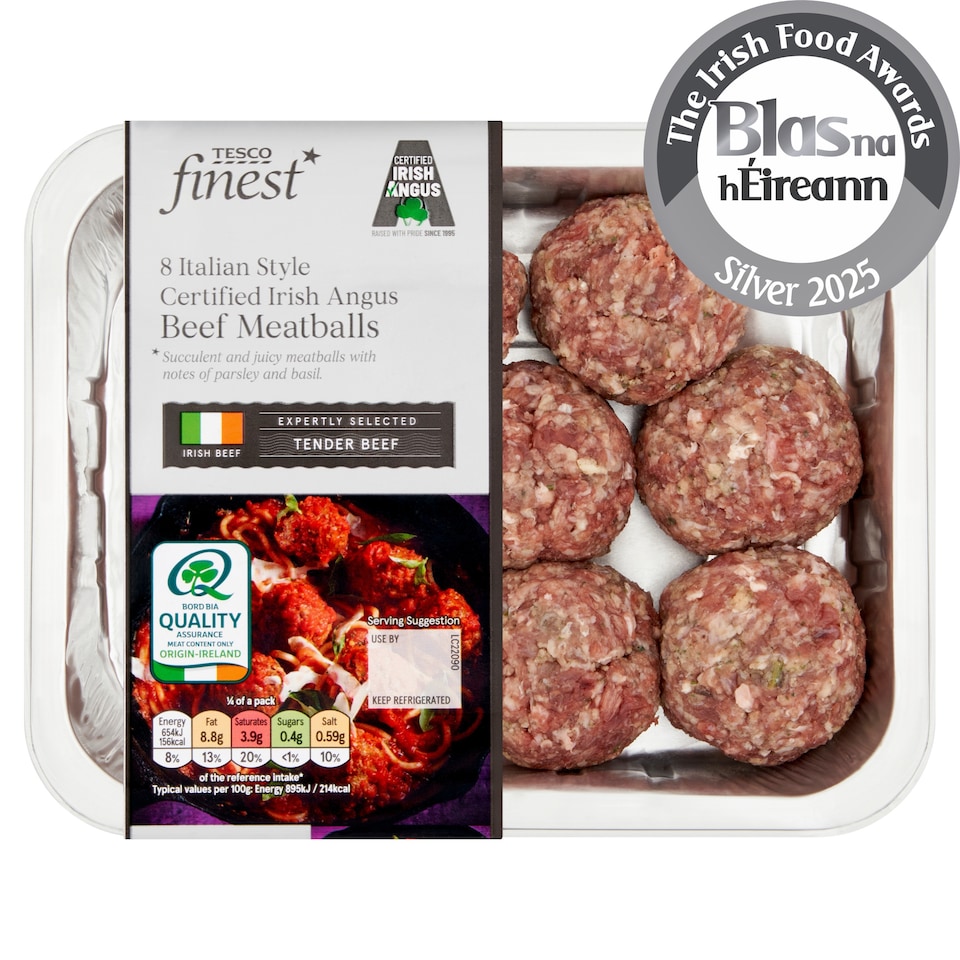Tesco Finest 8 Italian Style Certified Irish Angus Beef Meatballs 400g