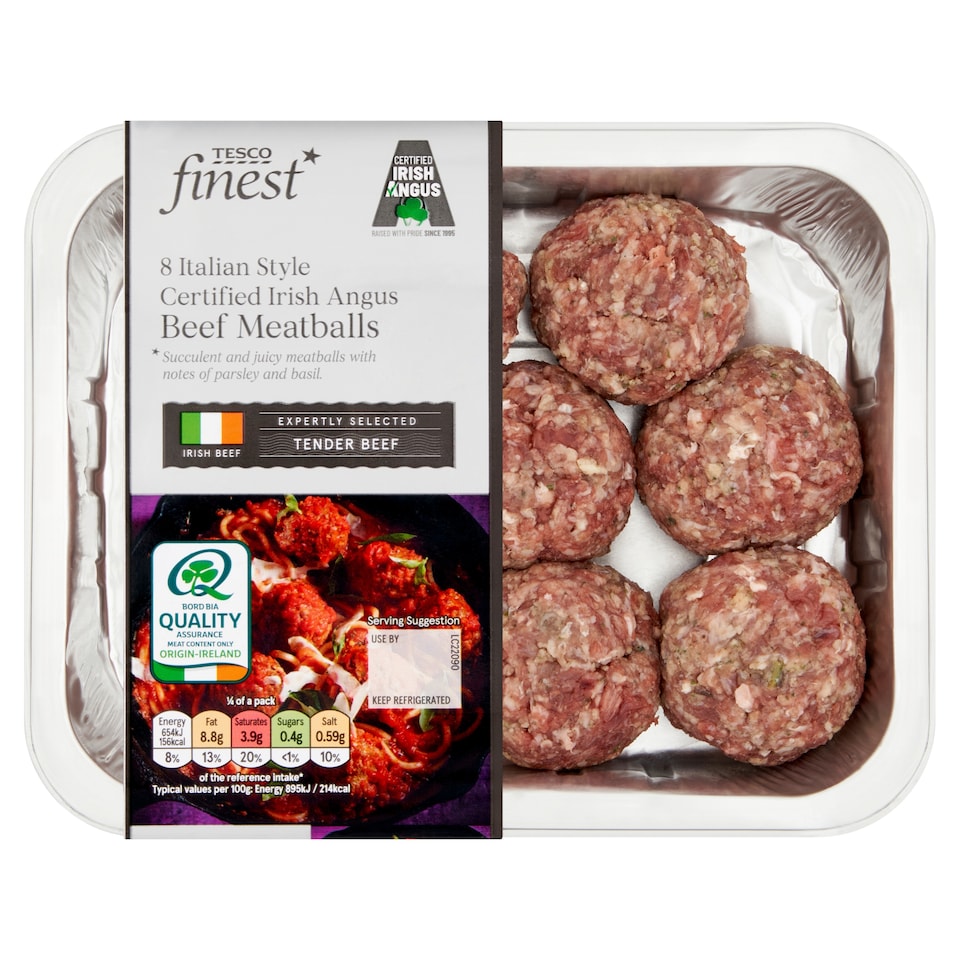 Tesco Finest 8 Italian Style Certified Irish Angus Beef Meatballs 400g