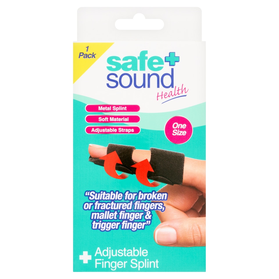Safe & Sound Adjustable Finger Splint - Metal Splint with Soft Material and Straps