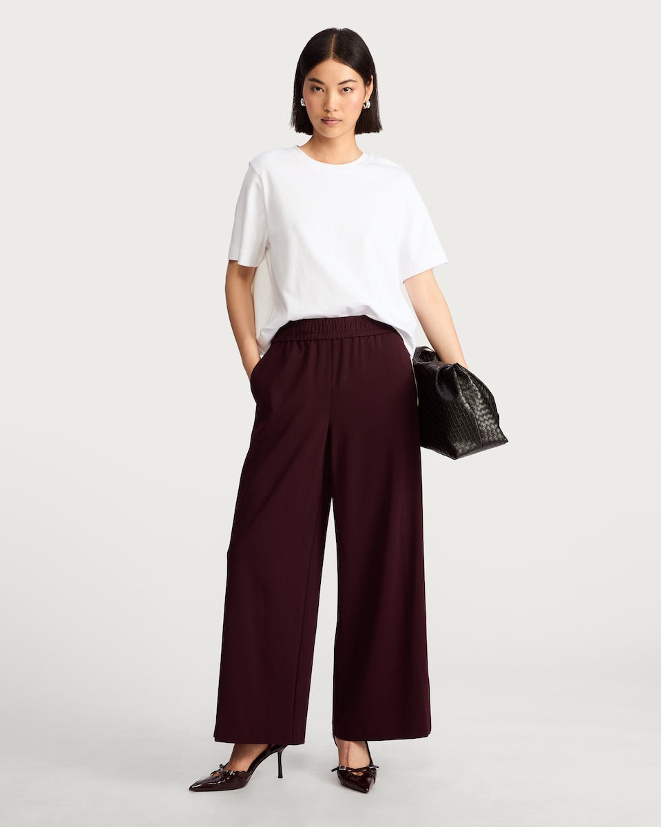 image 1 of F&F Side Stripe Wide Leg Trousers in Burgundy