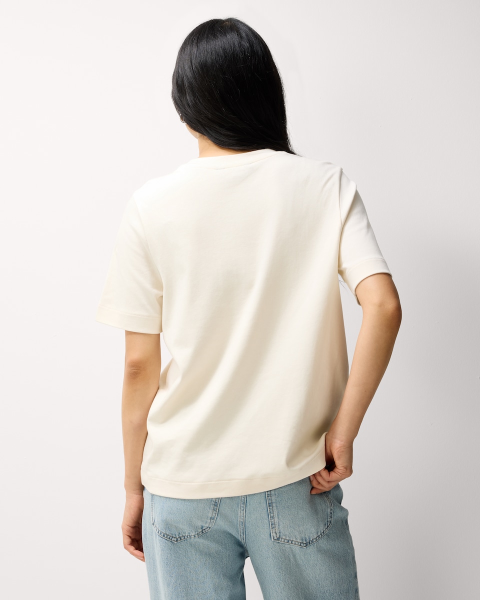 image 1 of F&F Pure Cotton Crew Neck T-Shirt in Cream
