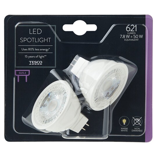 Tesco Led 50W Gu5.3 2 Pack Tesco Groceries