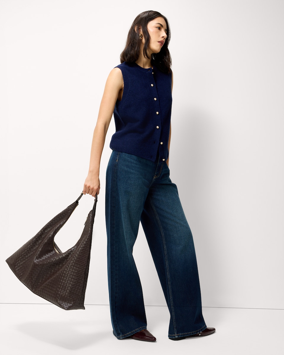 image 1 of F&F Knitted Crew Neck Vest in Navy