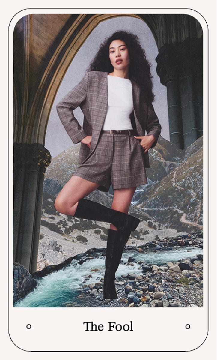 image 1 of F&F Checked Collarless Co-ord Blazer in Multi Brown